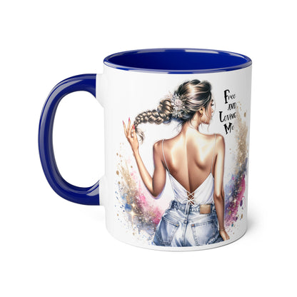 Free and Loving Me Accent Mug, Empowering Coffee Cup, Inspirational Gift, Unique Women’s Mug, Morning Motivation