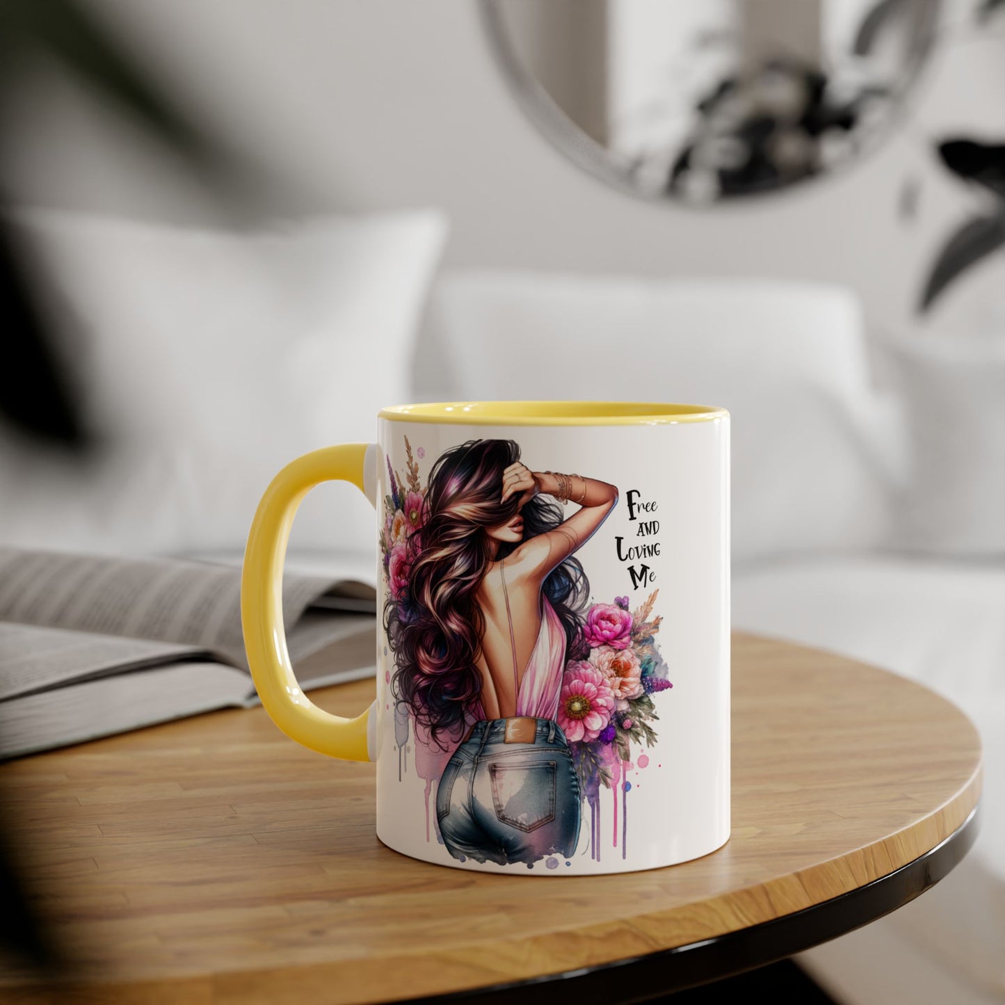 Boho Floral Accent Mug, Empowering Coffee Cup, Gift for Friends, Home Decor, Art Lover's Mug