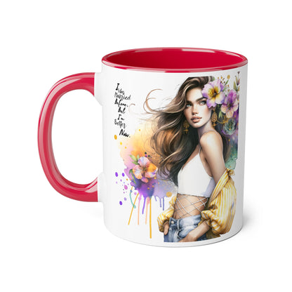 I Was Married Before But I'm Better Now Humoristic Artistic Accent Mug, Coffee Cup for Inspiration, Floral Design, Gift for Friends, Birthday, Home Decor, Motivational Drinkware