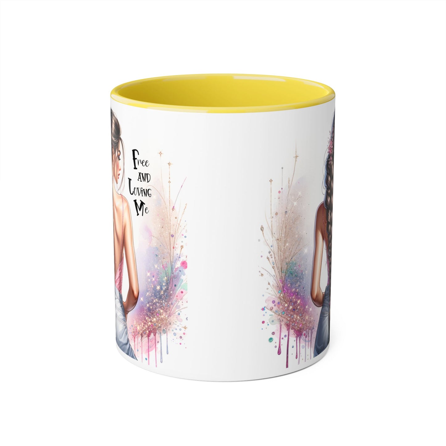Empowerment Accent Mug, 11oz - Free And Loving Me Design, Inspirational Gift, Coffee Lovers, Self-Love, Artistic Home Decor, Feminine Vibe