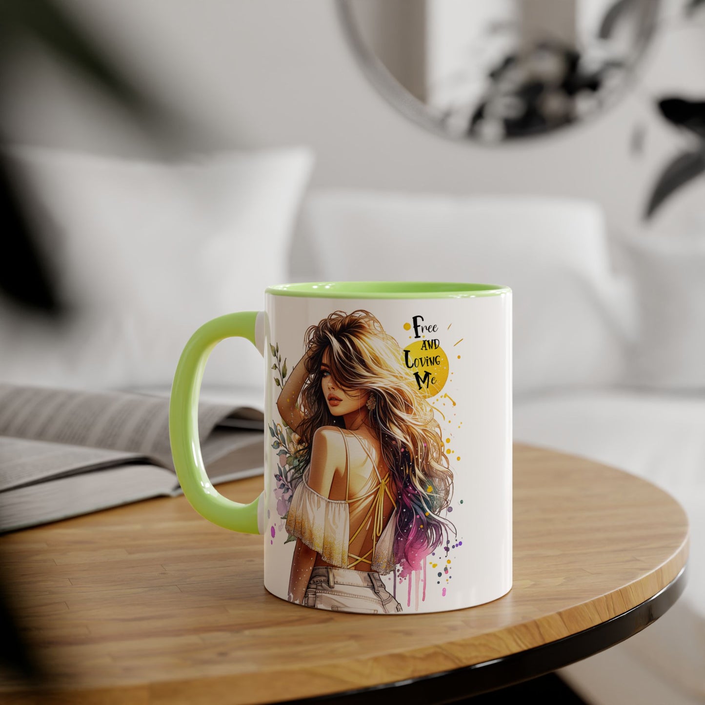 Free and Loving Me Boho Chic Accent Mug, Inspirational Coffee Cup, Free and Living Me, Gift for Her, Art Print Mug, Home Decor