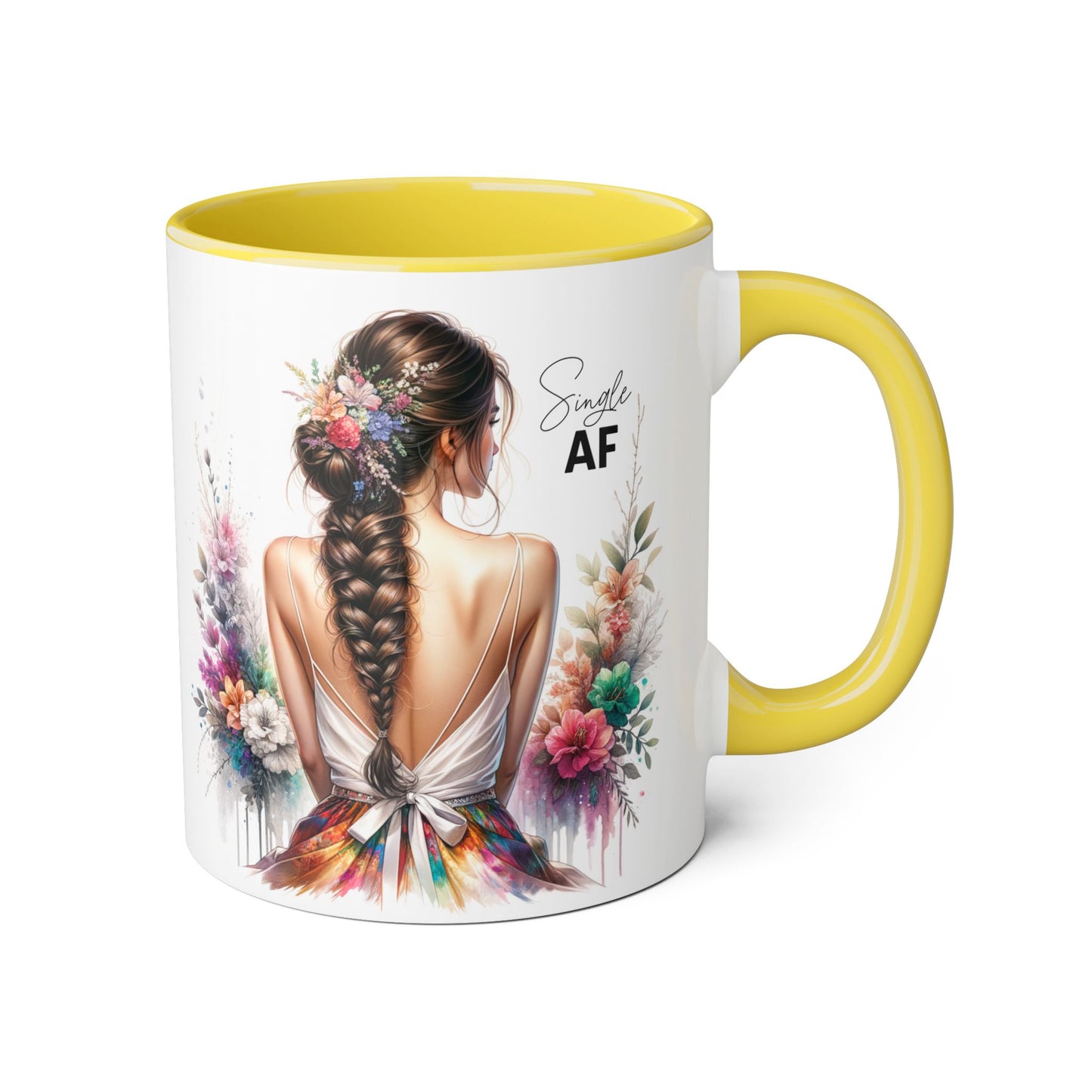 Single AF Bohemian Accent Mug - Smile AF, Floral Coffee Cup, Gift for Her, Inspirational Drinkware, Home Décor, Unique Present