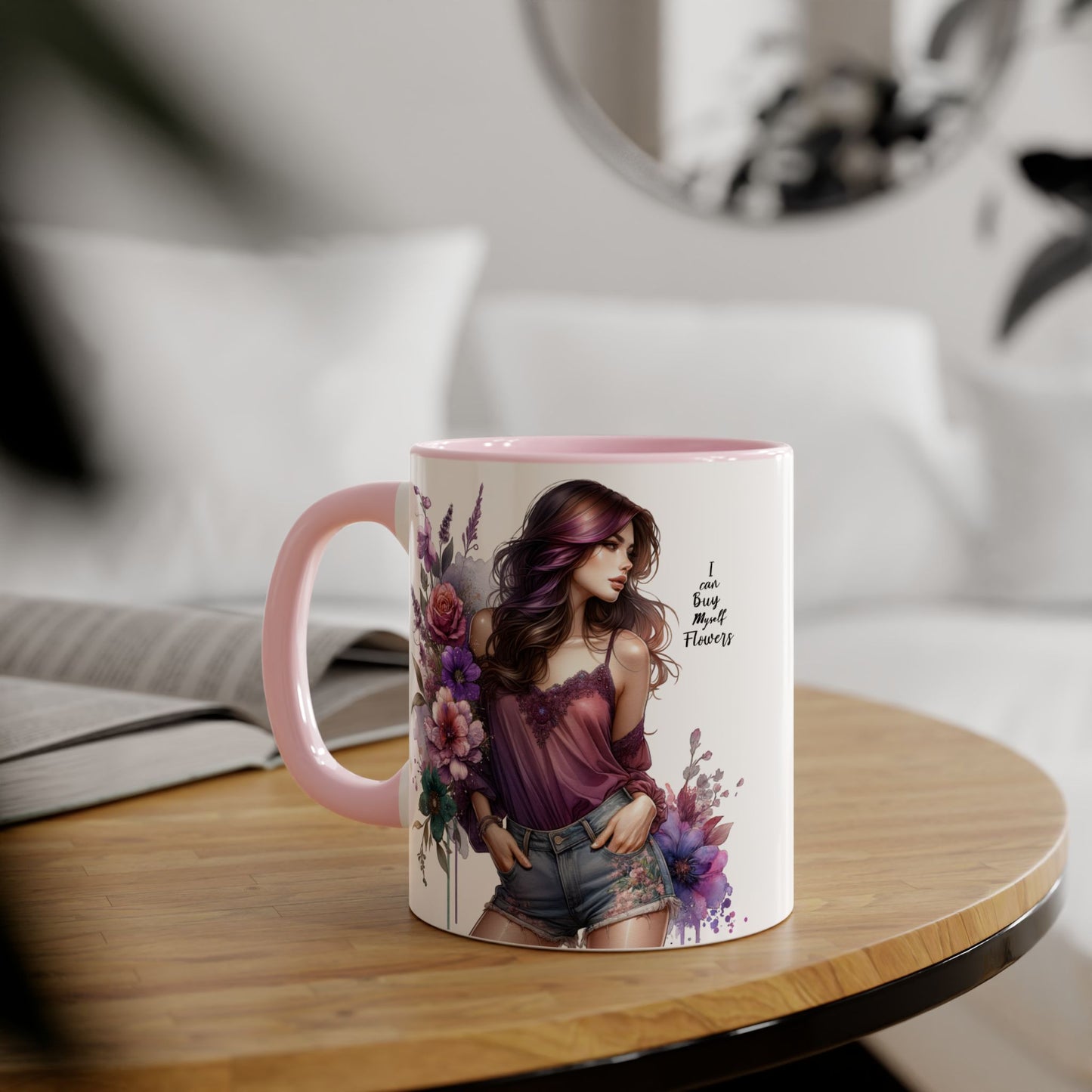 I Can Buy Myself Flowers Floral Art Accent Mug, 11oz Coffee Cup for Flower Lovers, Gift for Her, Boho Kitchen Decor, Unique Art Mug