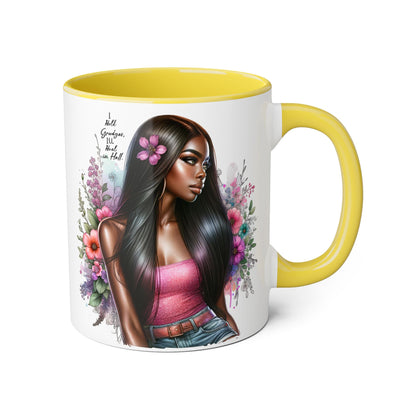 I Hold Grudges, I'll Heal in Hell  Humoristic Floral Portrait Coffee Mug - Perfect Gift for Her, Stylish Home Decor, Inspirational Quote, Unique Tea Cup, Birthday Treat