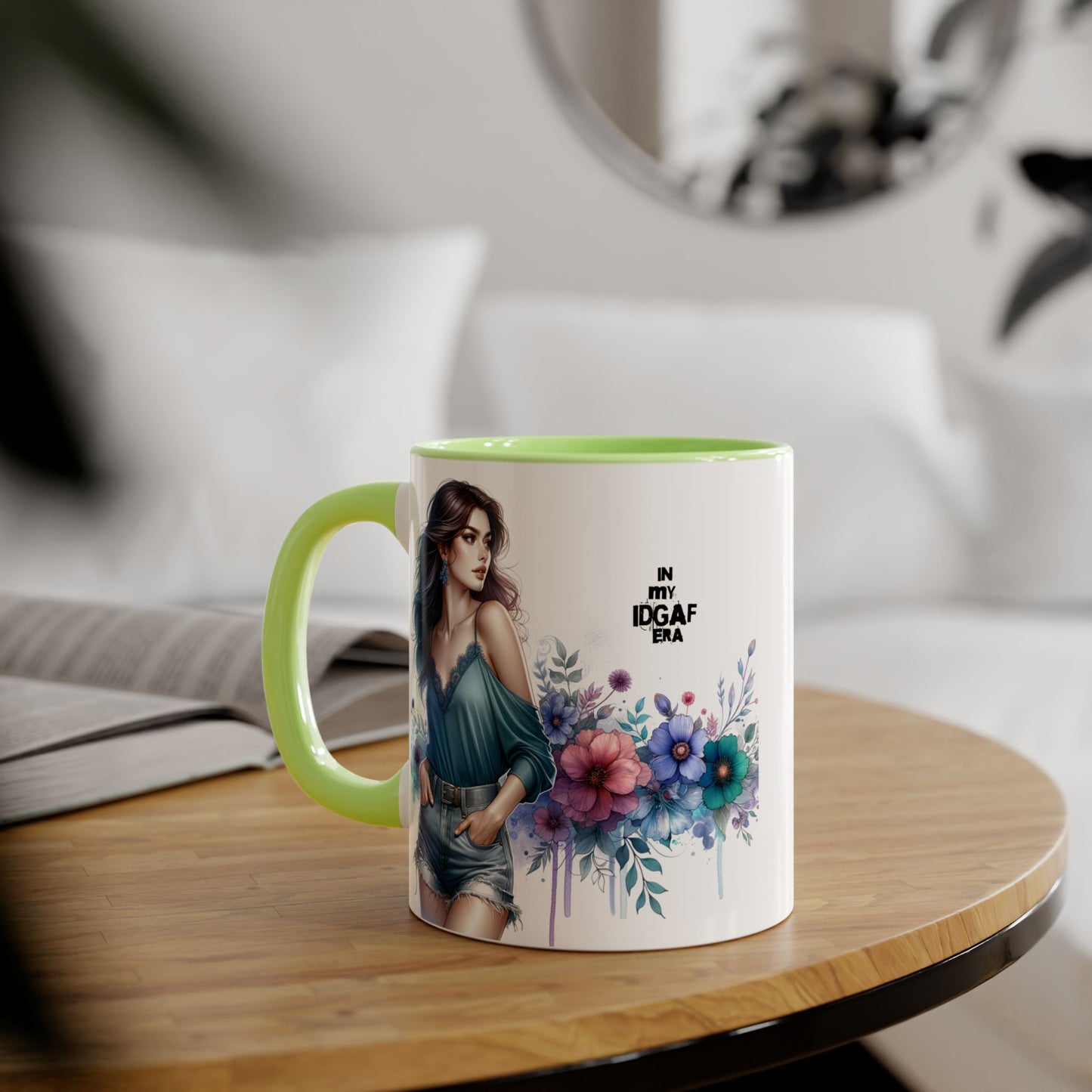 Chic IDGAF Accent Mug, Floral Art, Gift for Her, Coffee Lover, Unique Decor, Trendy Mug, Self-Care Gift