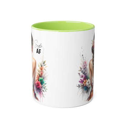 Single AF Bohemian Accent Mug - Smile AF, Floral Coffee Cup, Gift for Her, Inspirational Drinkware, Home Décor, Unique Present