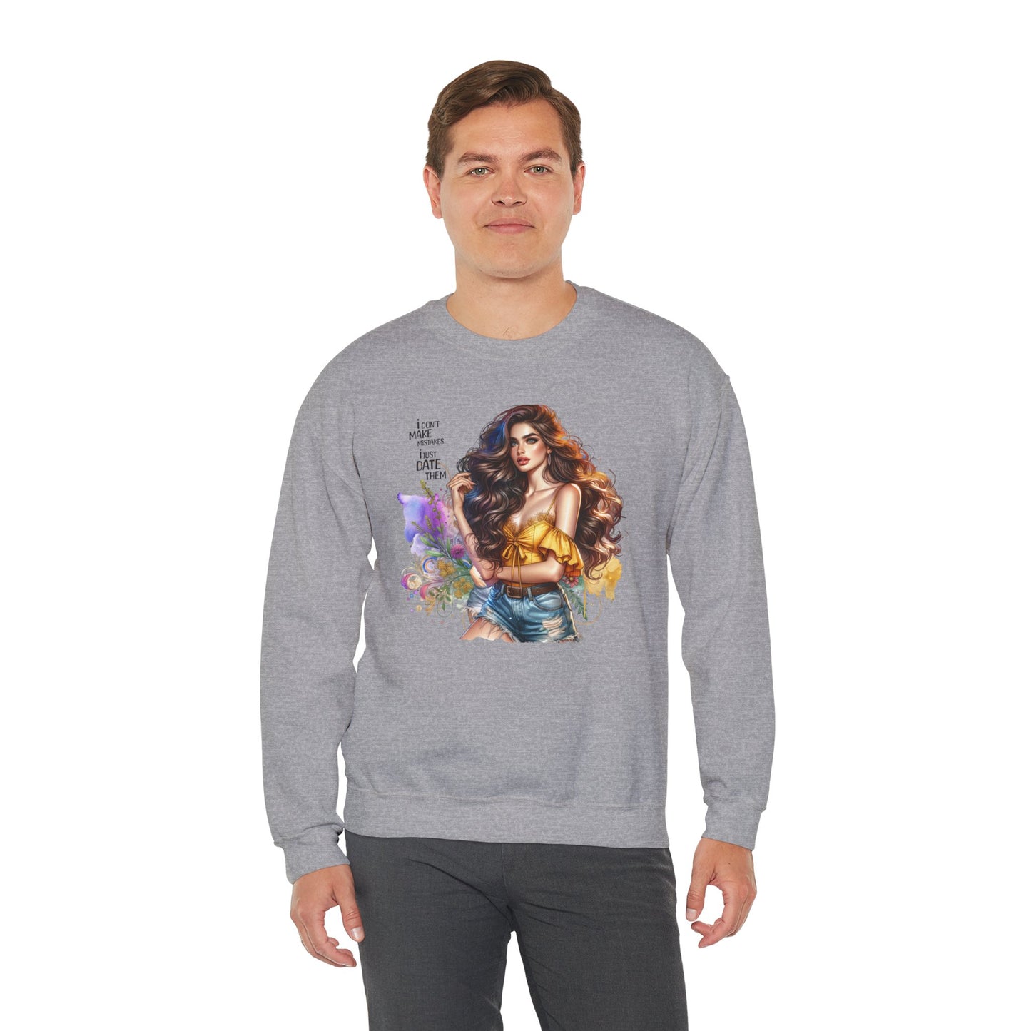 I Don`t  Make Mistakes, I Just Date Them Artistic Crewneck Sweatshirt - Perfect for Casual Outings, Gifts, Festivities, and Everyday Comfort, Featuring Colorful Designs