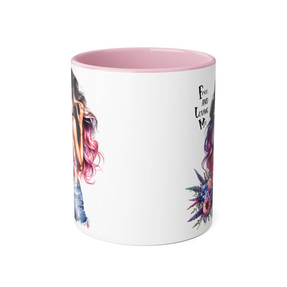 Free and Loving Me Bohemian Accent Mug | Free and Living Me | Floral Art Coffee Cup | Gift for Her | Inspirational Drinkware