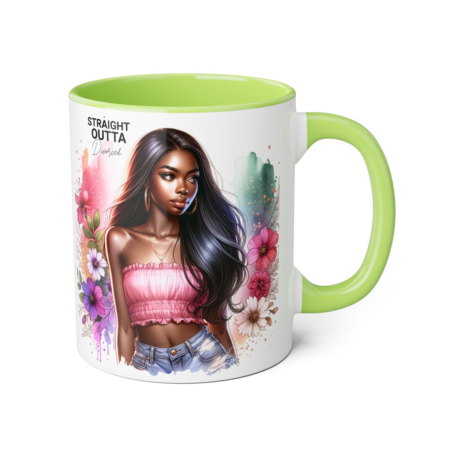 Straight Outta Divorced Humoristic Vibrant Accent Mugs, Gift for Her, Motivational Coffee Mug, Floral Design Mug, Unique Art Mug, Birthday Gift Idea, Home Decor