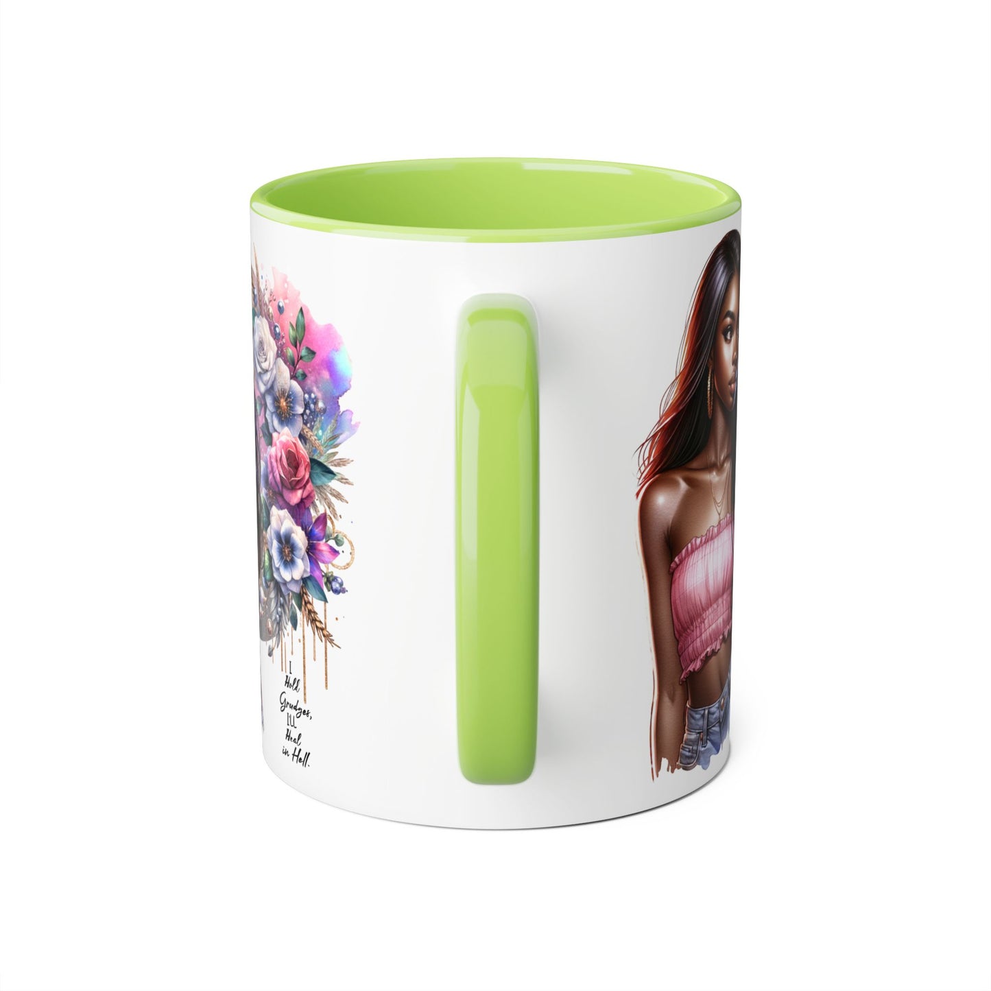 I Hold Grudges, I'll Heal in Hell  Humoristic Bohemian Floral Accent Mug, Stylish Coffee Cup, Ideal for Gifting, Home Decor, Motivational Quote Mug, Perfect for Every Occasion
