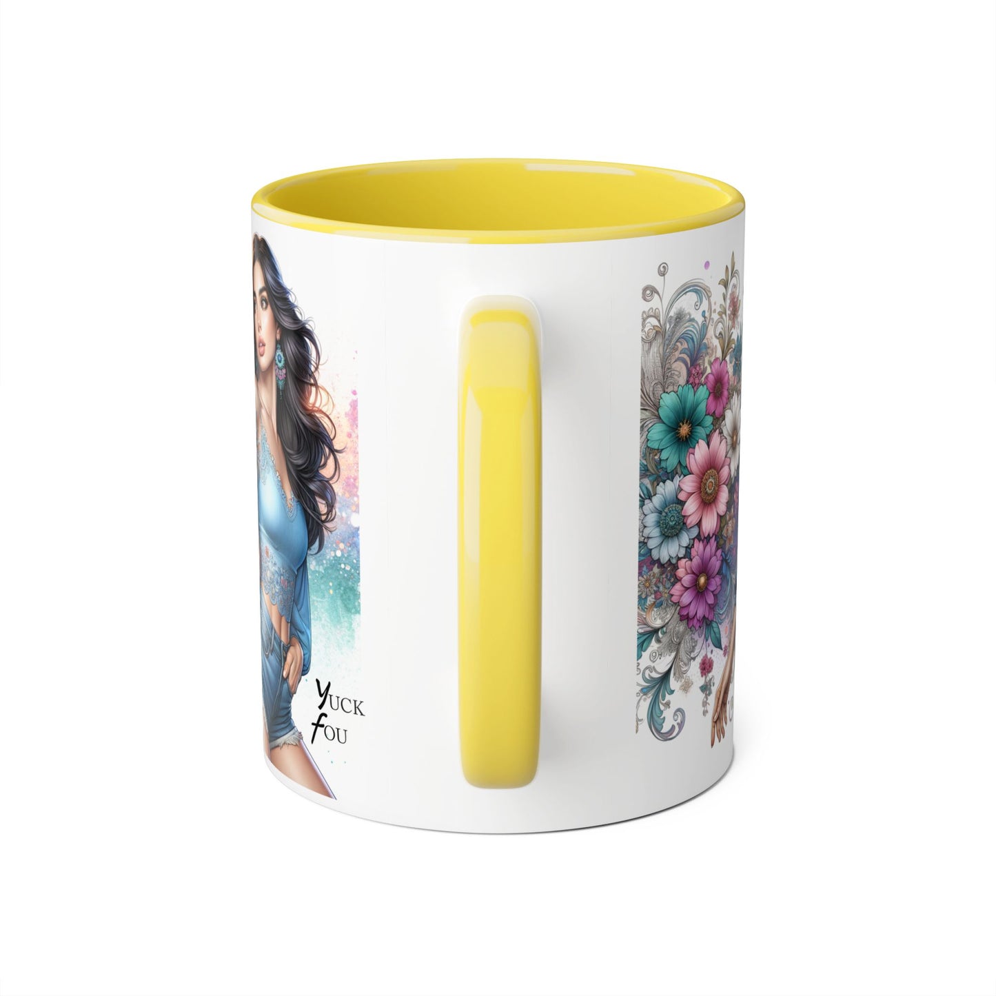 Yuck Fou Artistic Accent Mug, Floral Coffee Cup, Unique Gift for Her, Decorative Drinkware, Birthday Present, Home Décor