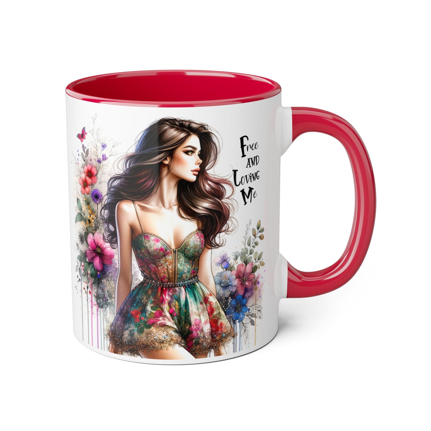 Free and Loving Me Floral Accent Mug | 11oz Coffee Cup, Gift for Her, Art Mug, Bohemian Decor, Flower Lover Gift