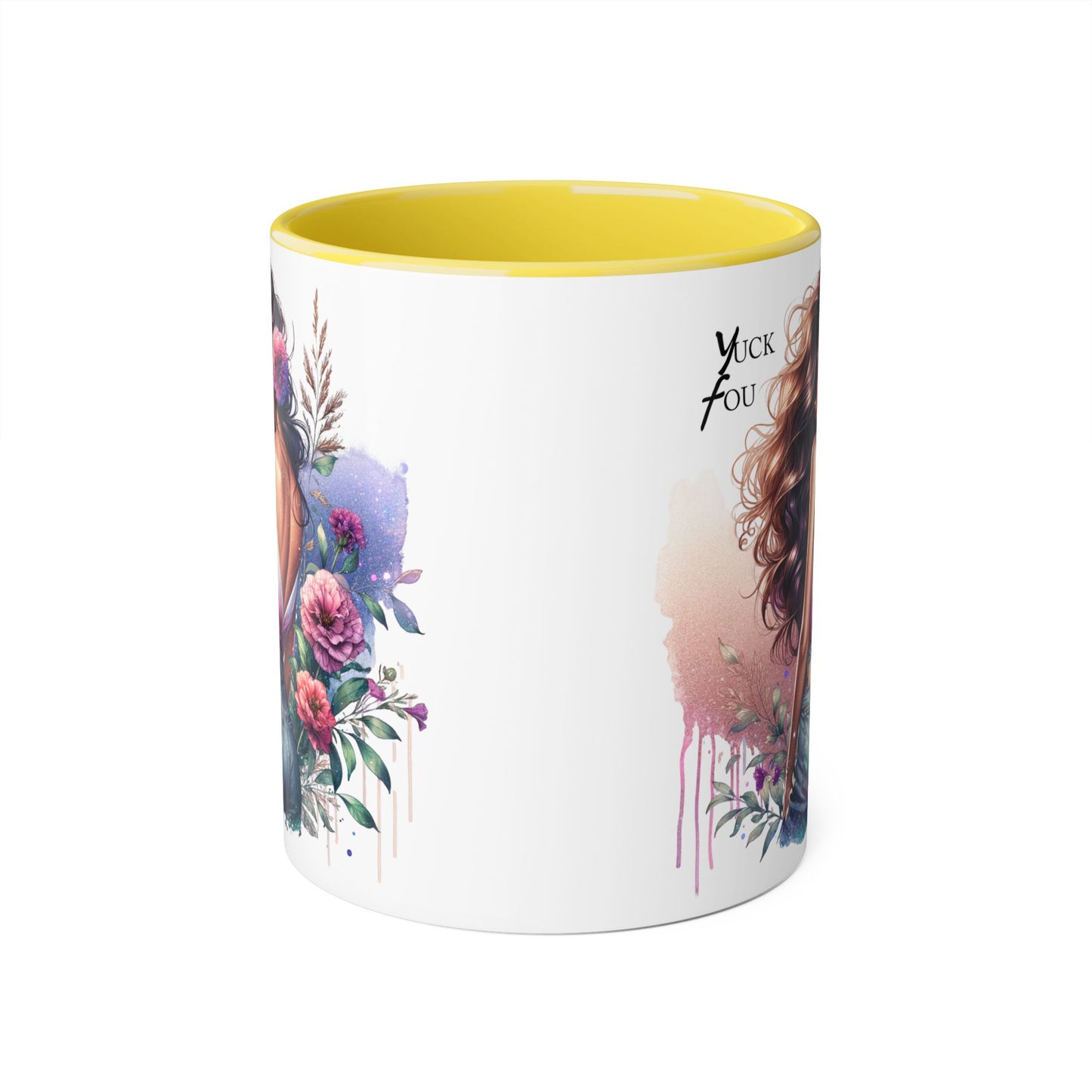 Yuck Fou Feminine Floral Accent Mug, 11oz Coffee Cup, Gift for Her, Inspirational Coffee Mug, Stylish Kitchen Decor, Birthday Gift