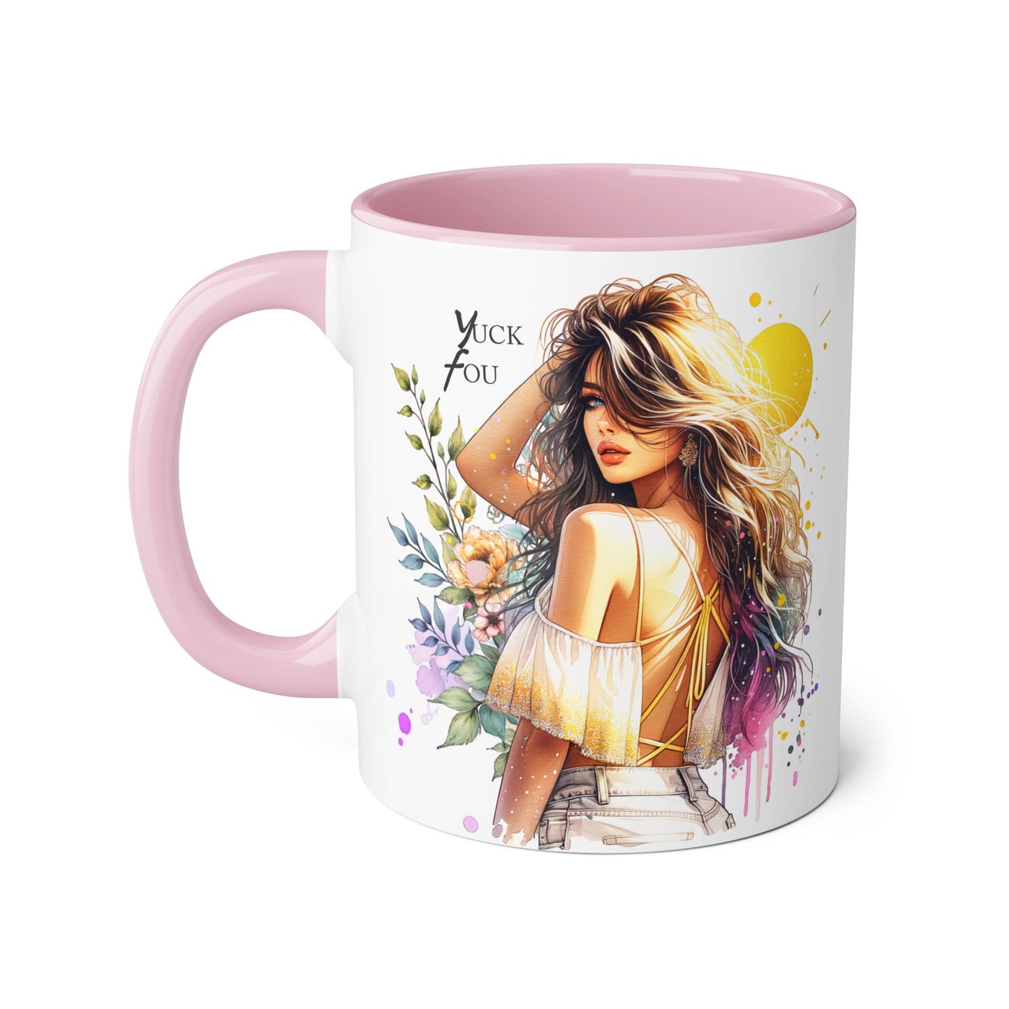 Yuck Fou Stylish Art Mugs for Her, Inspirational Coffee Cup, Gift for Friends, Floral Design Mug, Unique Home Decor