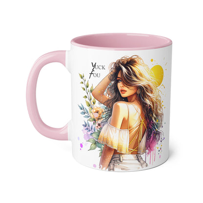 Yuck Fou Stylish Art Mugs for Her, Inspirational Coffee Cup, Gift for Friends, Floral Design Mug, Unique Home Decor