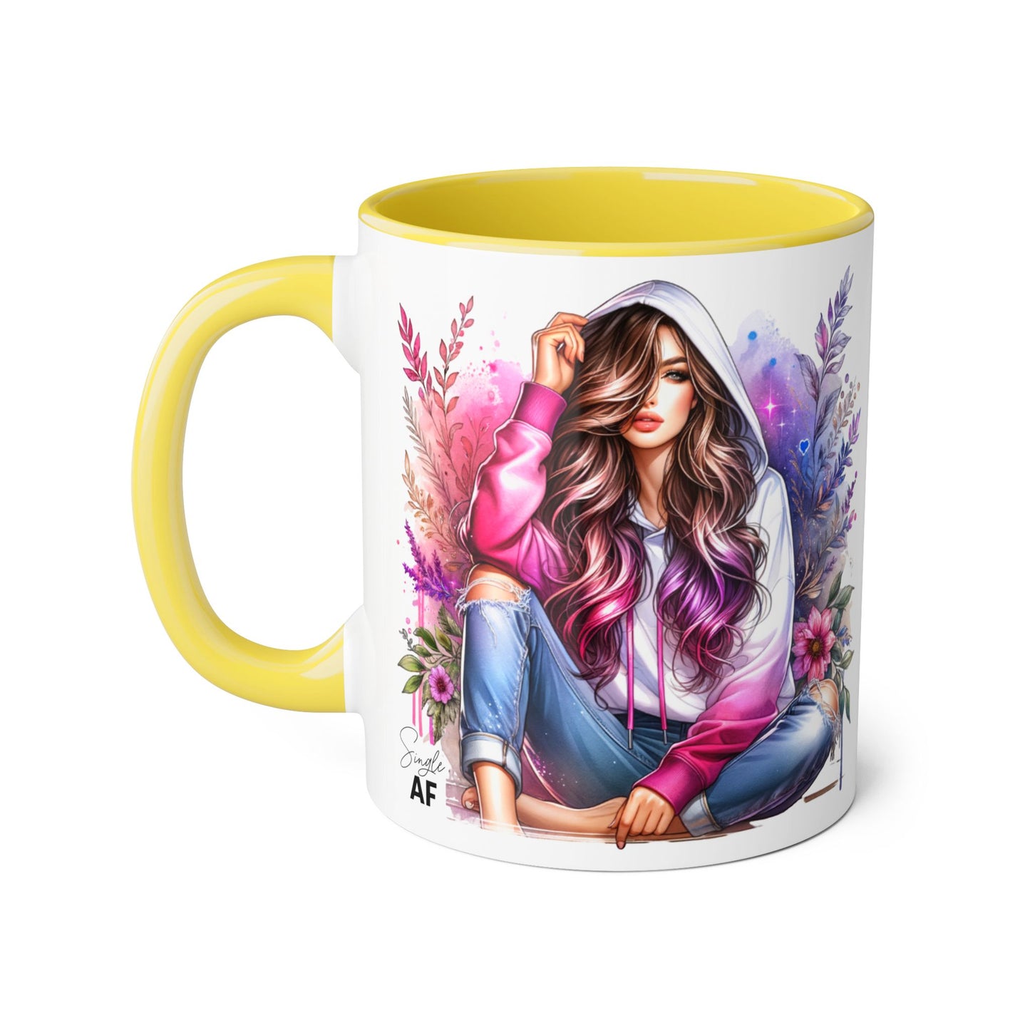 Single AF Stylish Accent Mugs for Coffee Lovers, Floral Art, Inspirational Gift, Appreciation Gift, Home Decor, Unique Mug Design