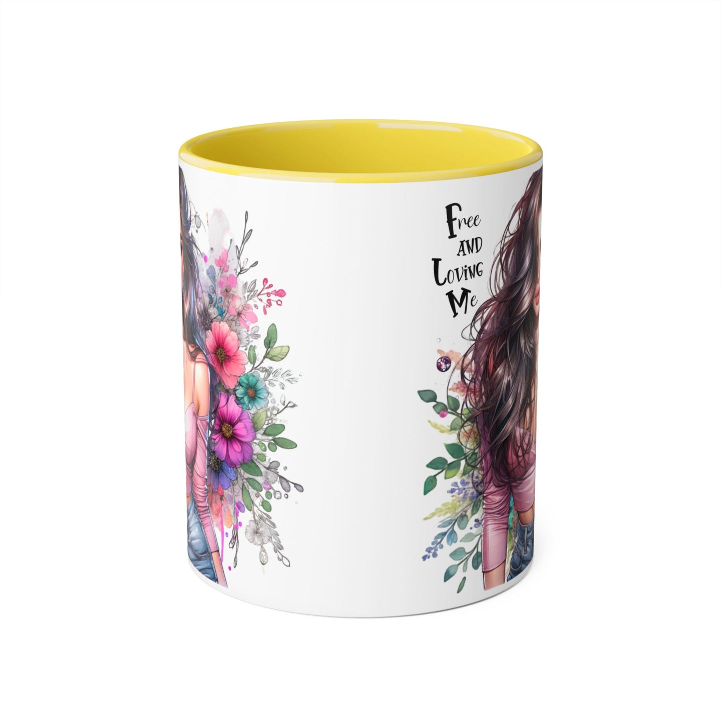 Free and Loving Me Chic Art Mug, Emotional Inspiration, Gift For Friends, Coffee Lover, Floral Design, Daily Motivation