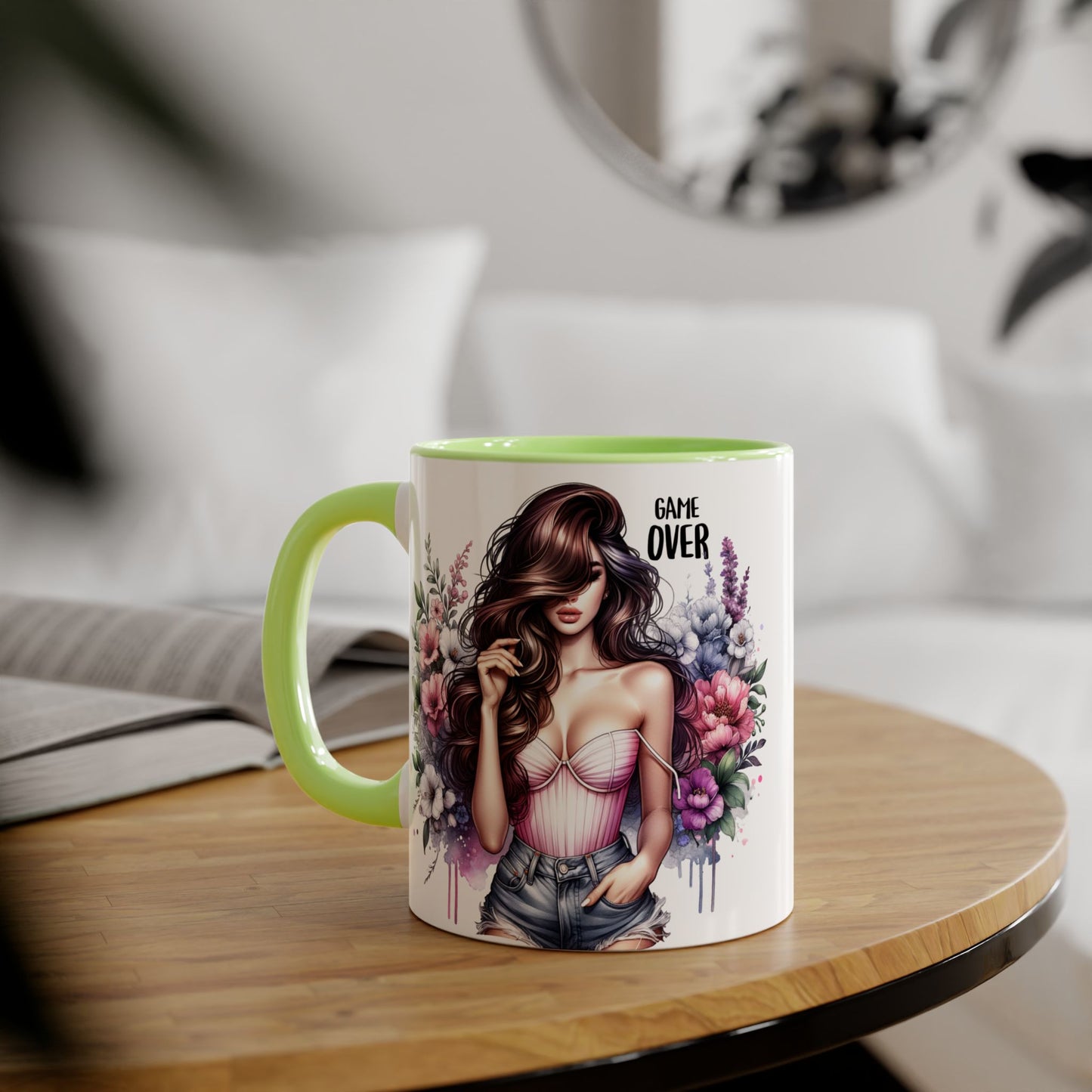 Game Over Floral Accent Mug - 11oz, Coffee Cup for Her, Gift for Gamers, Fun Tea Mug, Unique Kitchen Decor, Women’s Gift Idea