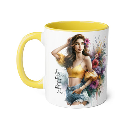 I Was Married Before But I'm Better Now Humoristic Chic Floral Accent Mug - Inspirational Art for Coffee Lovers, Gifts for Friends, Home Decor, Motivational Drinkware, Birthday Present