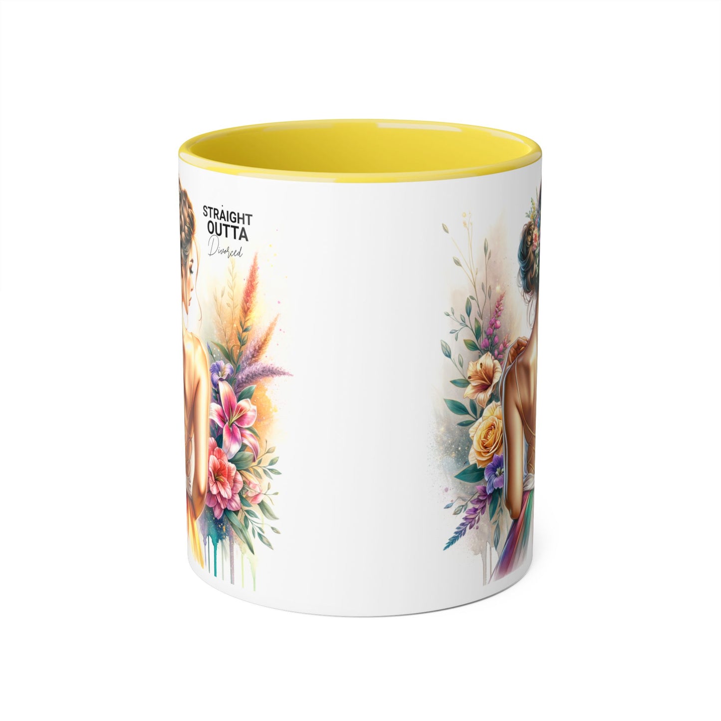 Straight Outta Divorced Humoristic Artistic Accent Mugs, 11oz | Botanical Floral Designs | Perfect Gift for Art Lovers, Home Decor, Birthday, Coffee Enthusiasts, Tea Lovers