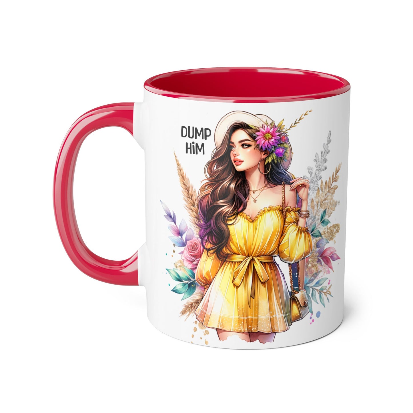 Chic Accent Mugs, Motivational Coffee Cup, Gift for Her, Unique Tea Mug, Floral Design for Friends, Dump Him Mug