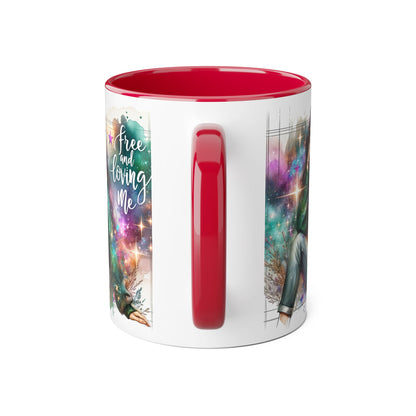 Mystical Art Accent Mug - Free and Loving Me, Unique Gift, Coffee Lover, Inspirational Decor, Fantasy Themed