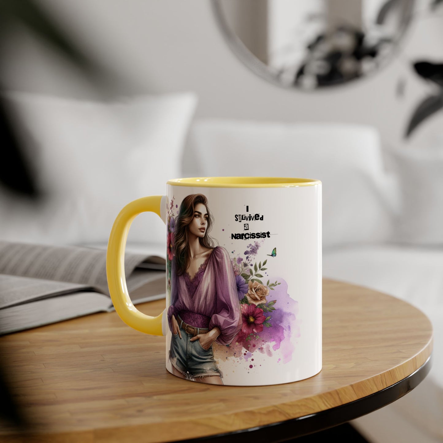 Stylish Floral Accent Mug with Quote, Perfect Gift for Coffee Lovers, Home Decor, Inspirational, Birthday, Humor, Self-Love