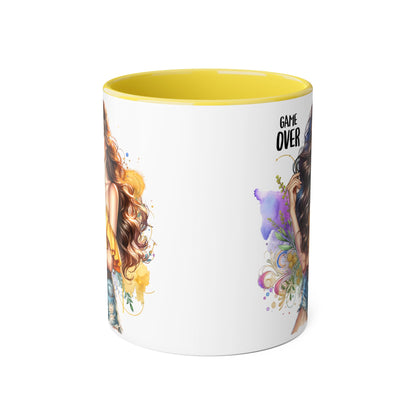 Game Over Accent Mug, 11oz Coffee Cup for Gaming Lovers, Unique Gift for Her, Fun Drinkware for Celebrations, Stylish Tea Mug