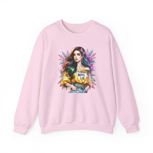 1-800-Boys-Lie Colorful Graphic Crewneck Sweatshirt - 'Boys Lie' Design, Unisex Sweatshirt, Trendy Gift, Casual Wear, Comfortable Outfit