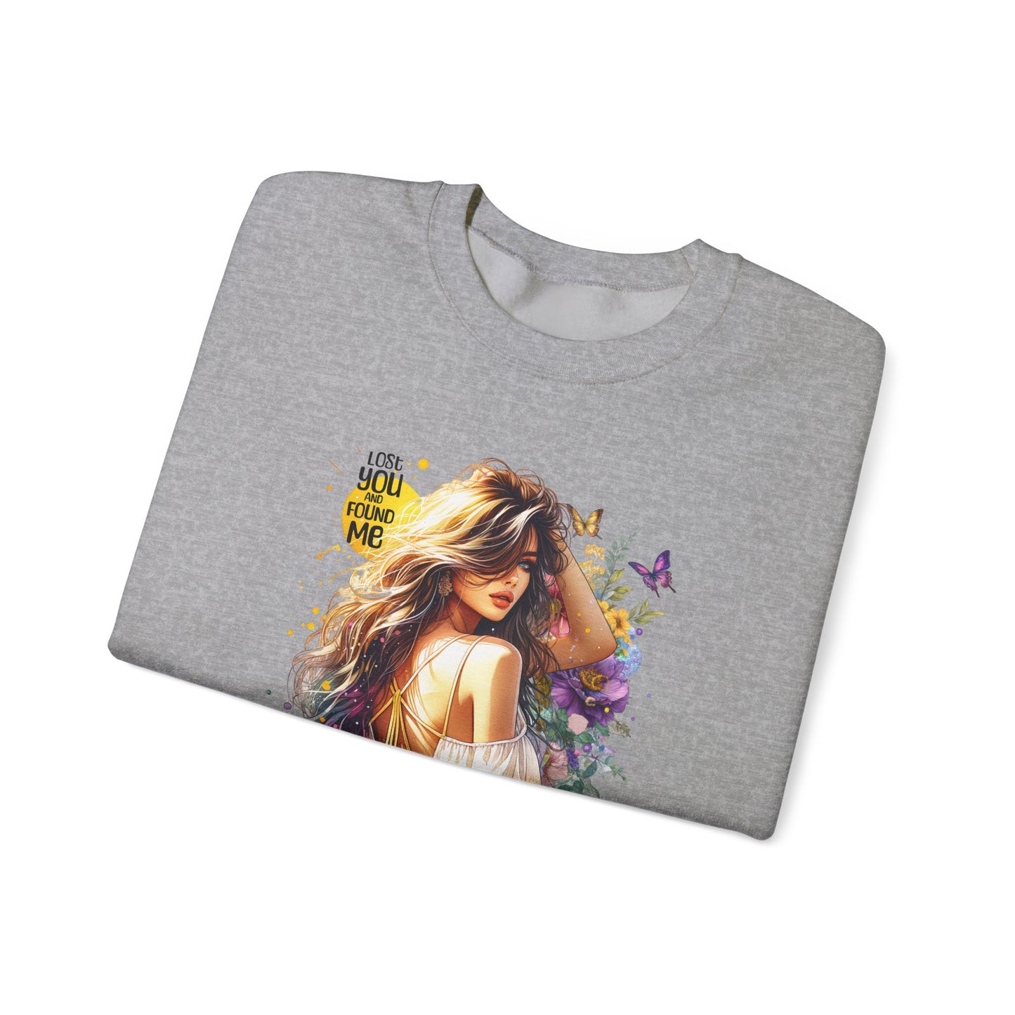 Lost You And Found Me Bohemian-Themed Crewneck Sweatshirt with Floral Design, Cozy Casual Wear, Gift for Her, Everyday Comfort, Family Gatherings, Spring Fashion