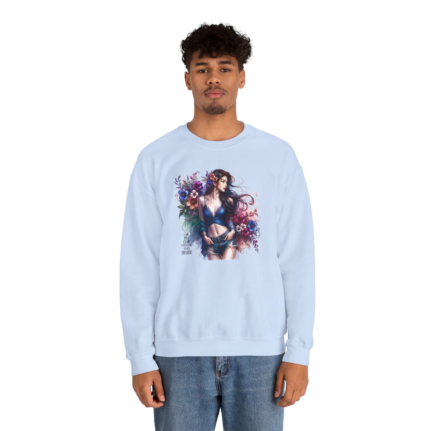 I Am My Own Happily Ever After  Floral Goddess Sweatshirt | Cozy Unisex Crewneck | Perfect Gift for Fall/Winter, Artistic Apparel, Wall Art Sweatshirt, Everyday Wear