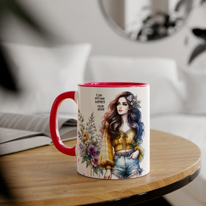 Inspirational Floral Accent Mug - 11oz, 'I Am My Own Happily Ever After '
