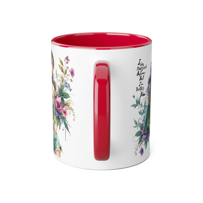 I Was Married Before But I'm Better Now Humoristic Floral Goddess Accent Mug, Inspirational Coffee Cup, Gift for Her, Boho Chic Drinkware, Unique Art Mugs, Home Decor