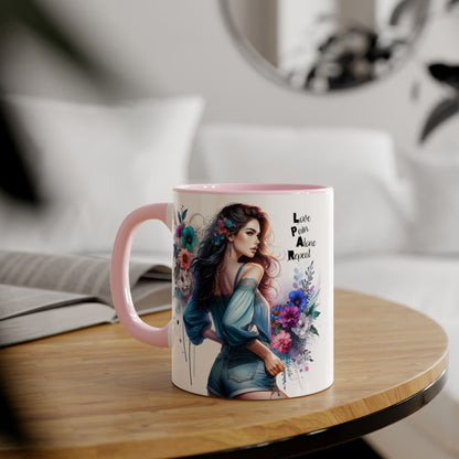 Floral Accent Mug, Inspirational Coffee Cup, Love Yourself Gift, Unique Drinkware, Artistic Ceramic Coffee Mug