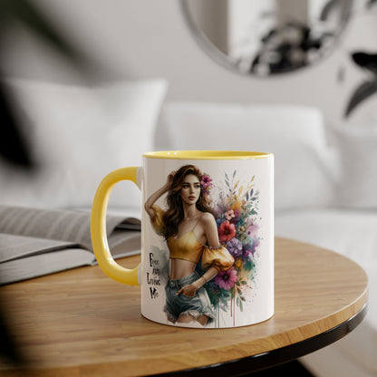 Free and Loving Me Bohemian Floral Accent Mug, Women's Gift, Coffee Mug, Inspirational Coffee Cup, Tea Lover's Mug