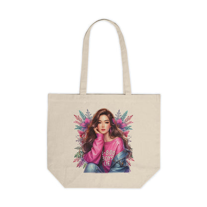 1-800-Boys-Lie Chic Floral Tote Bag, Fashionable Canvas Shopper, Girly Eco-Friendly Tote, Stylish Grocery Bag, Cute Gift for Her, Everyday Carryall