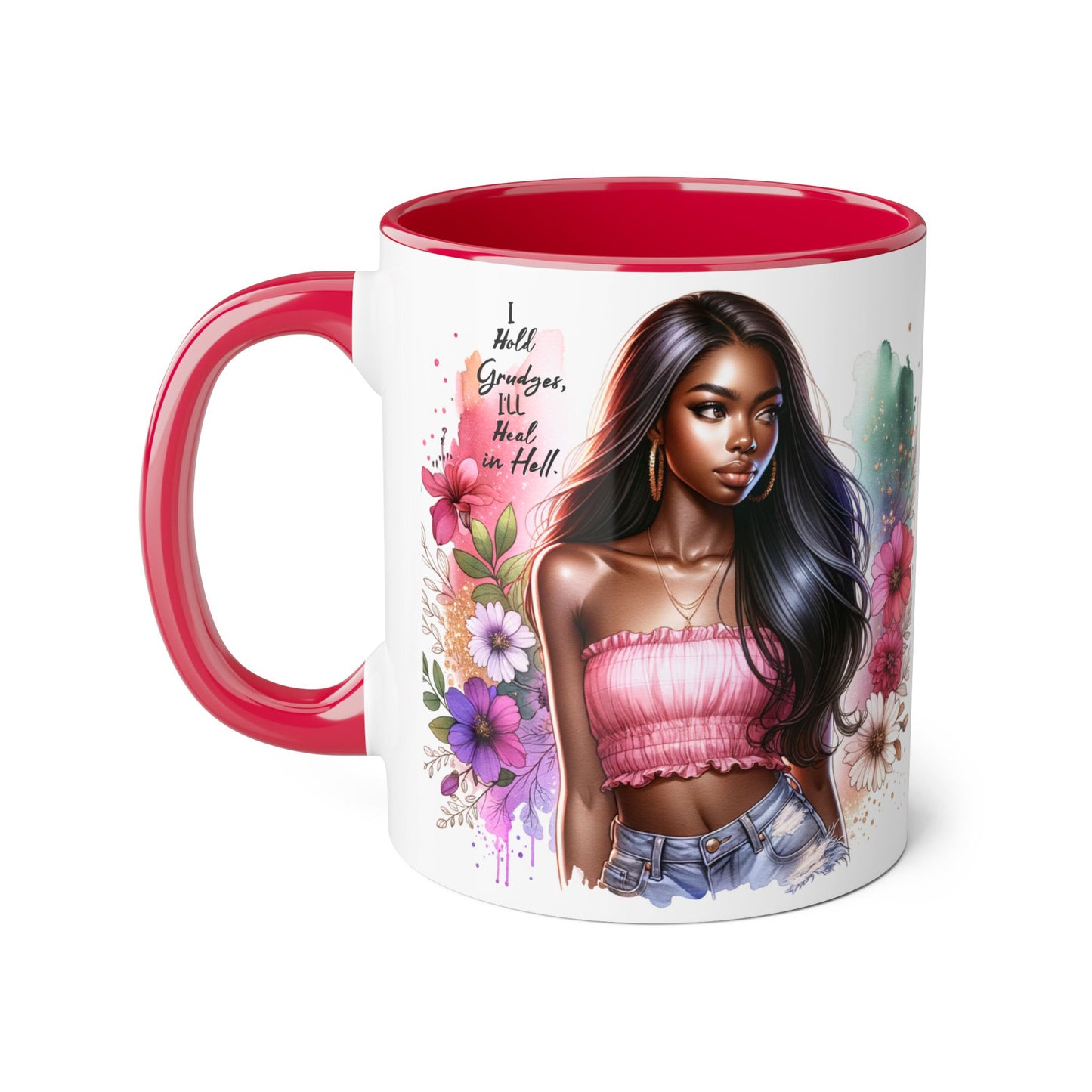 I Hold Grudges, I'll Heal in Hell Stylish Accent Mugs for Coffee Lovers, Floral Art, Gifts for Her, Unique Mug for Women, Home Decor, Birthday Present