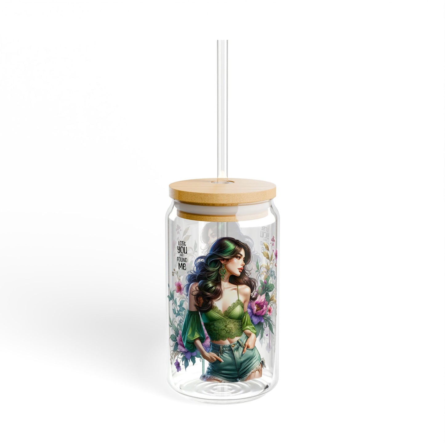 Lost You and Found Me Floral Sipper Glass, 16oz, Eco-Friendly Drinkware, Summer Vibes, Gift for Her, Reusable Beverage Container, Garden Party