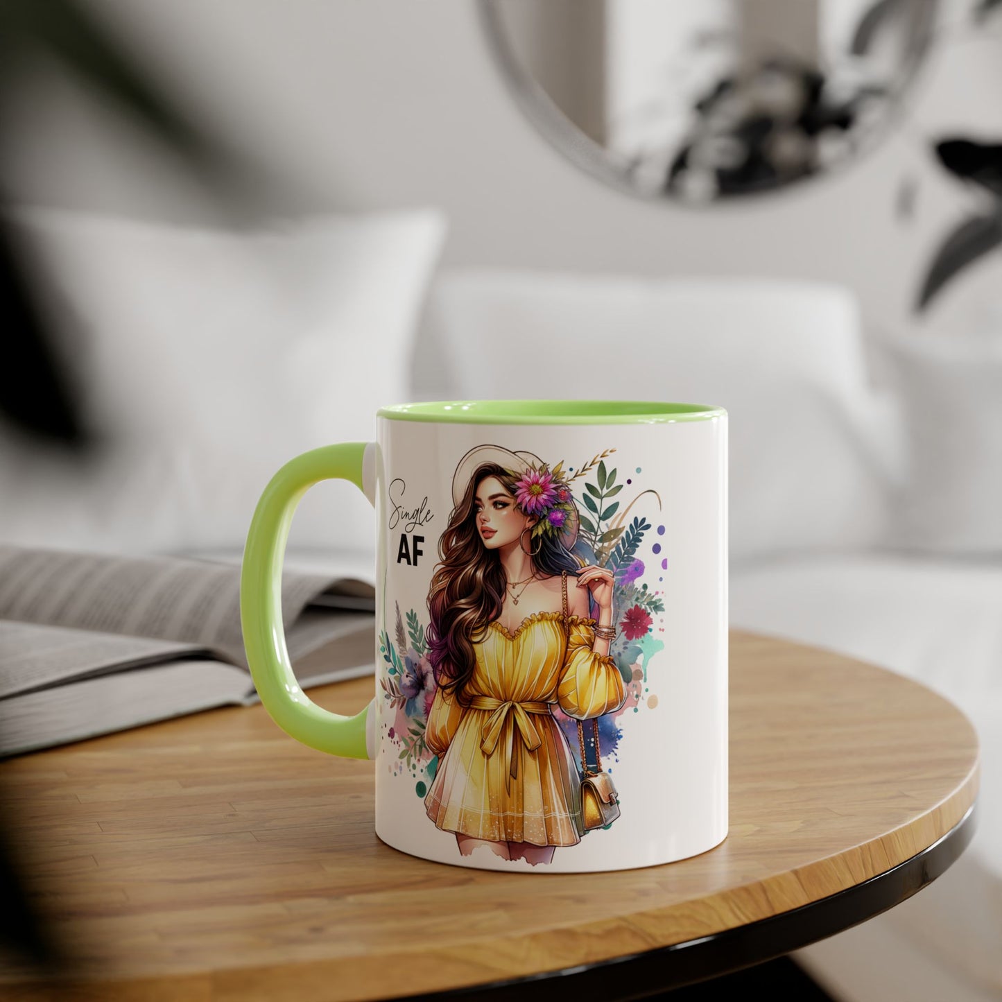Single AF Floral Accent Mug - Perfect Gift for Singles, Cute Coffee Cup for Friends, Birthday or Self-Care Treat