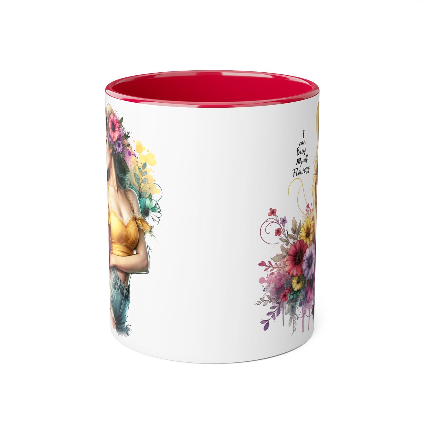 I Can Buy Myself Flowers Chic Floral Accent Mug, Coffee Cup, Gift for Flower Lovers, Tea Mug, Spring Decor, Mother's Day, Home Office Vibe