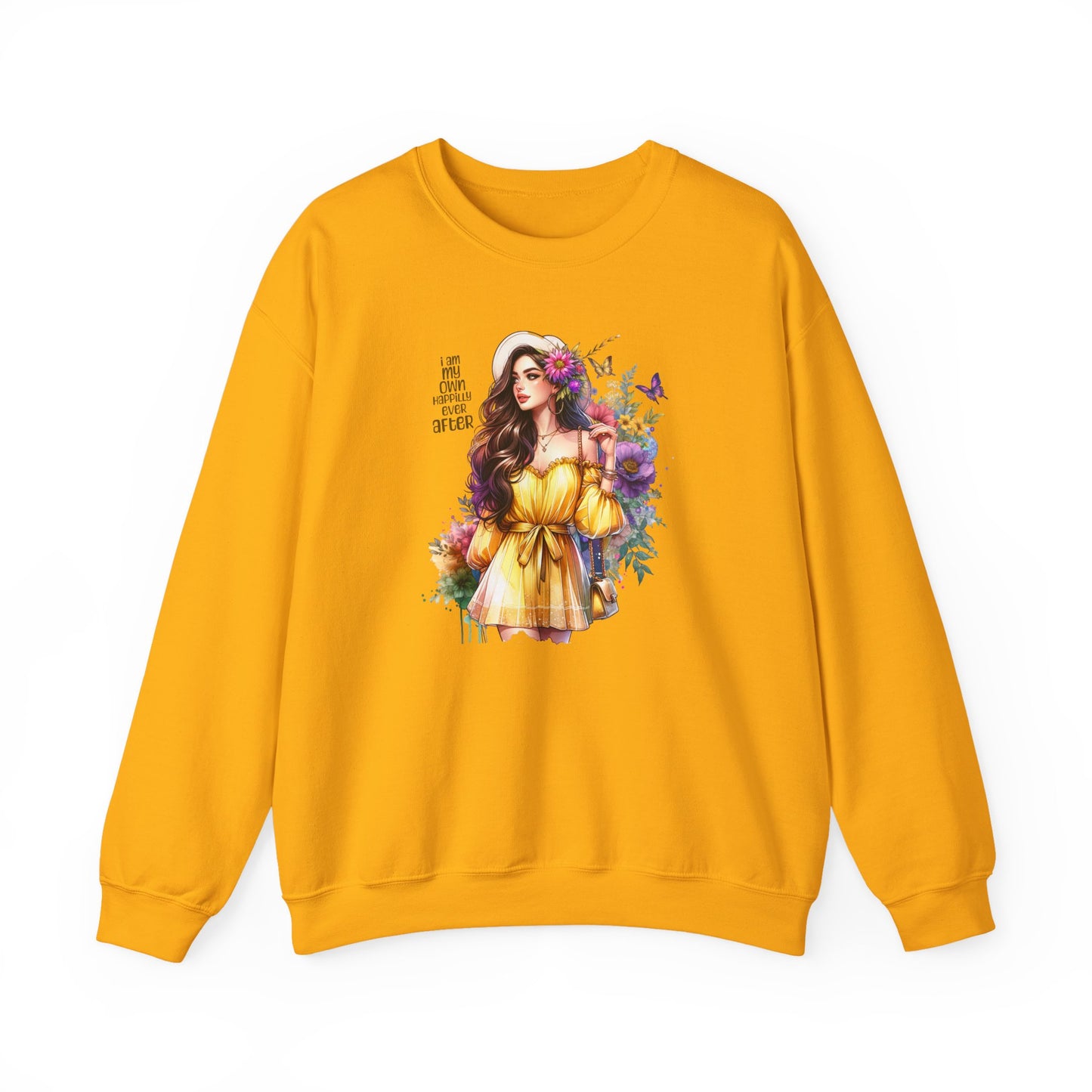 I Am My Own Happily Ever After  Floral Goddess Crewneck Sweatshirt - Boho Chic, Cozy Style, Perfect for Spring, Gift for Her, Casual Wear, Everyday Comfort
