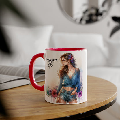 I'm Too Cute For My Ex Stylish Quote Mugs, Funny Coffee Cup, Gift for Her, Playful Ex Humor, Cute Illustration
