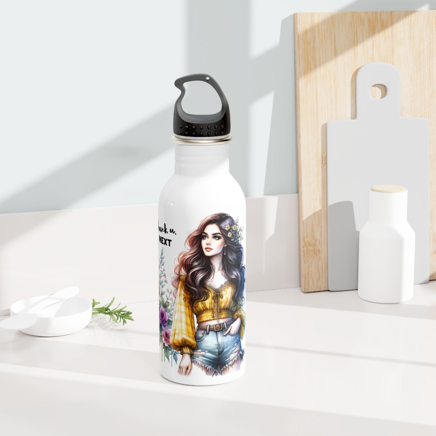 Thank U, Next Floral Motivational Water Bottle, Inspirational Gift for Her, Eco-Friendly Hydro Flask, Unique Art Design, Perfect for Fitness or [...]