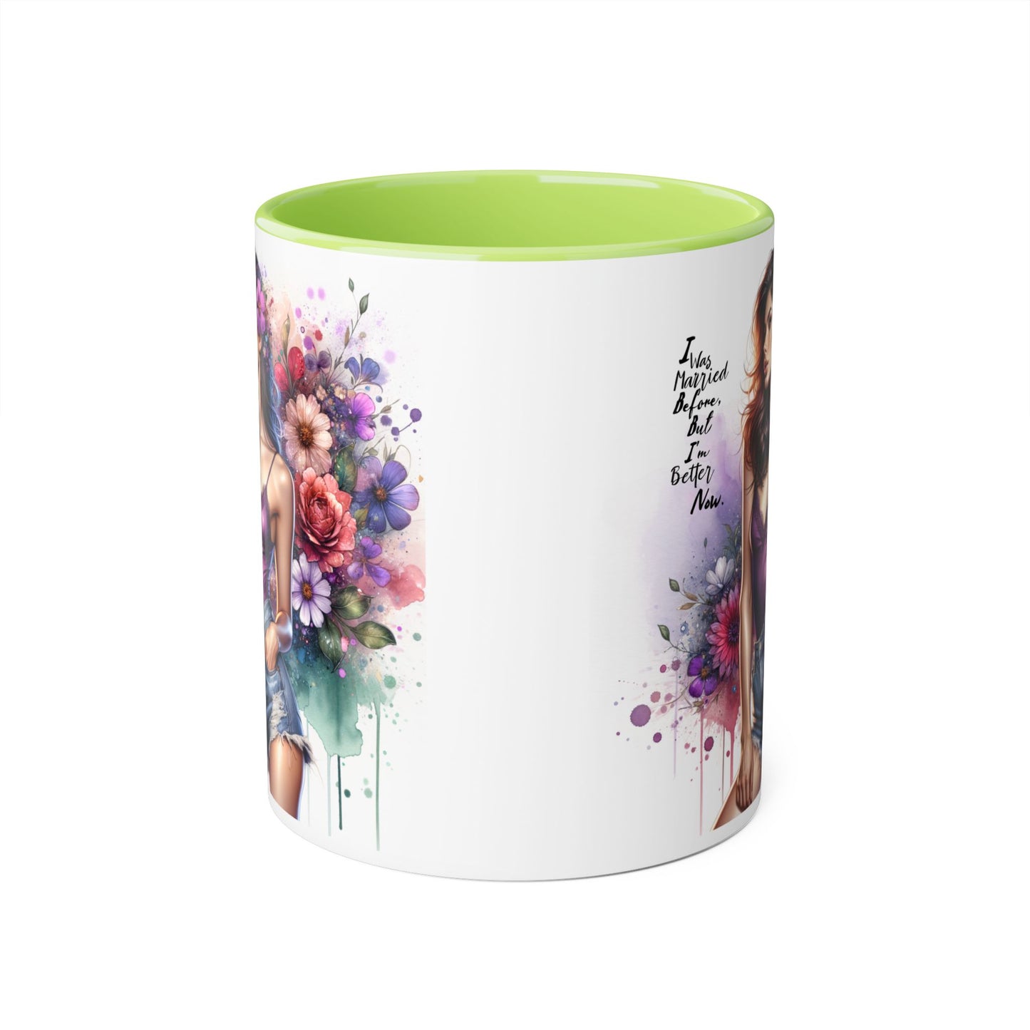 I Was Married Before But I'm Better Now Humoristic Floral Art Accent Mug - Motivational Coffee Cup for Women, Gift for Friends, Home Decor, Straight Outta Inspiration