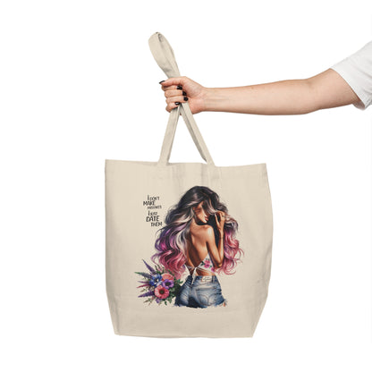 I Don`t Make Mistakes, I Just Date Them Chic Floral Canvas Tote Bag, Boho Style Shopping Bag, Eco-Friendly Tote, Gift for Her, Beach Bag, Everyday Use