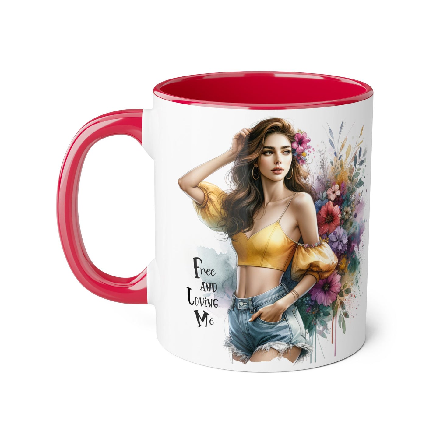 Free and Loving Me Bohemian Floral Accent Mug, Women's Gift, Coffee Mug, Inspirational Coffee Cup, Tea Lover's Mug