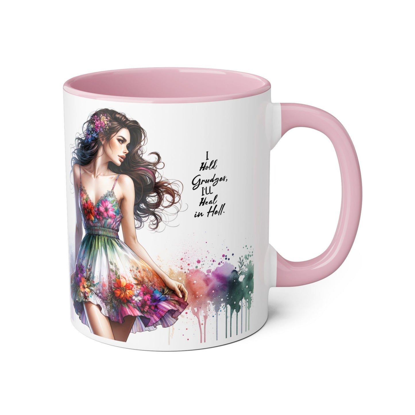 I Hold Grudges, I'll Heal in Hell Floral Art Accent Mug | Inspirational Gift for Her, Coffee Lover, Tea Time, Home Decor, Unique Birthday Present
