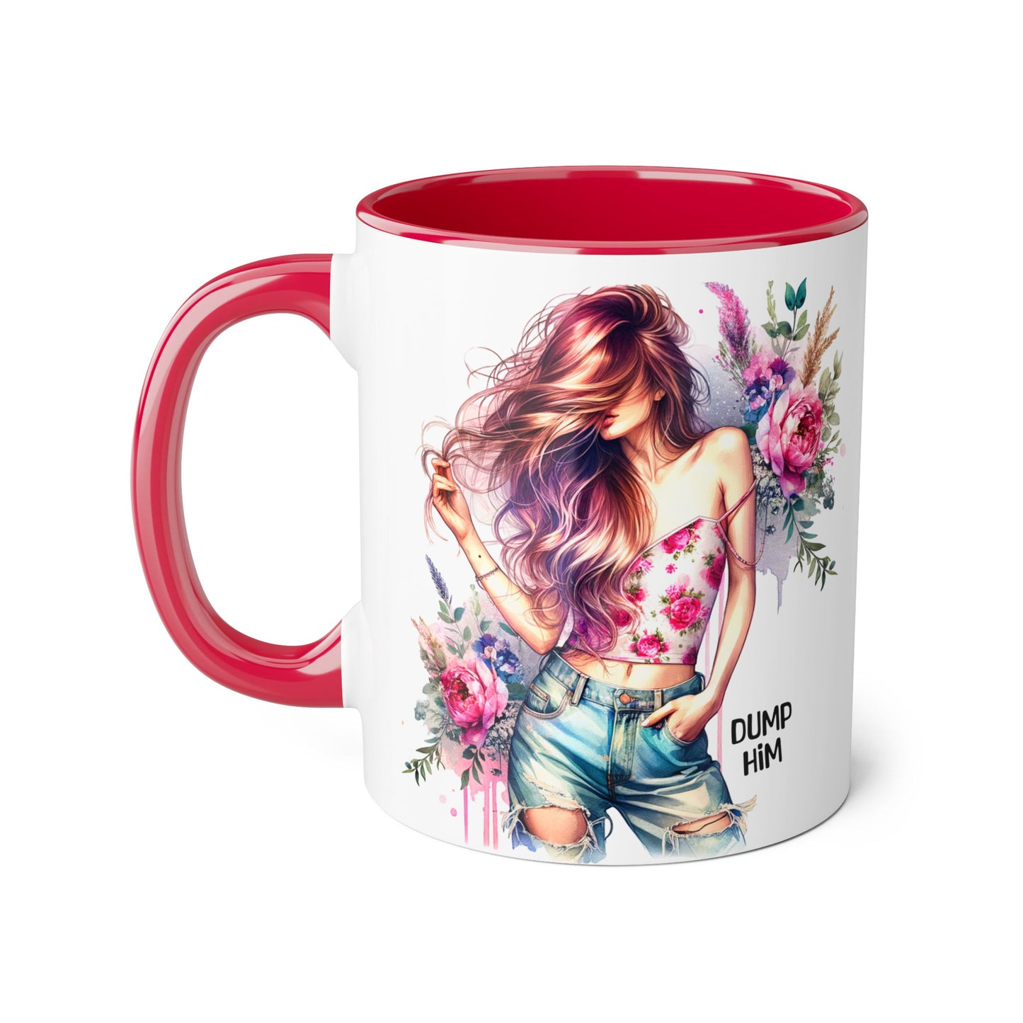 Floral Motivational Mug: "Dump Him" Coffee Cup, Gift for Friends, Inspirational Drinkware, Self-Care Coffee Mug, Cute Floral Mug