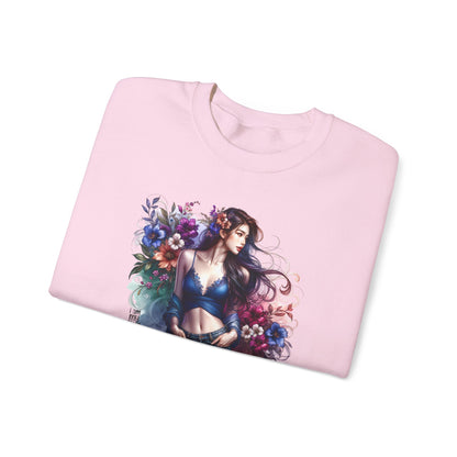 I Am My Own Happily Ever After  Floral Goddess Sweatshirt | Cozy Unisex Crewneck | Perfect Gift for Fall/Winter, Artistic Apparel, Wall Art Sweatshirt, Everyday Wear