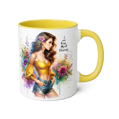 I Can Buy Myself Flowers Floral Art Accent Mug, Inspirational Coffee Cup, Unique Gift for Her, Flower Lover’s Mug, Home Decor Kitchenware